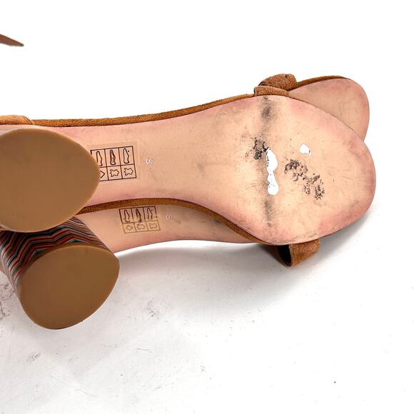 Jeffrey Campbell Purdy Heels 8 NWOT Tan Sandals Chevron Travel Resort Cruise - Picture 8 of 8